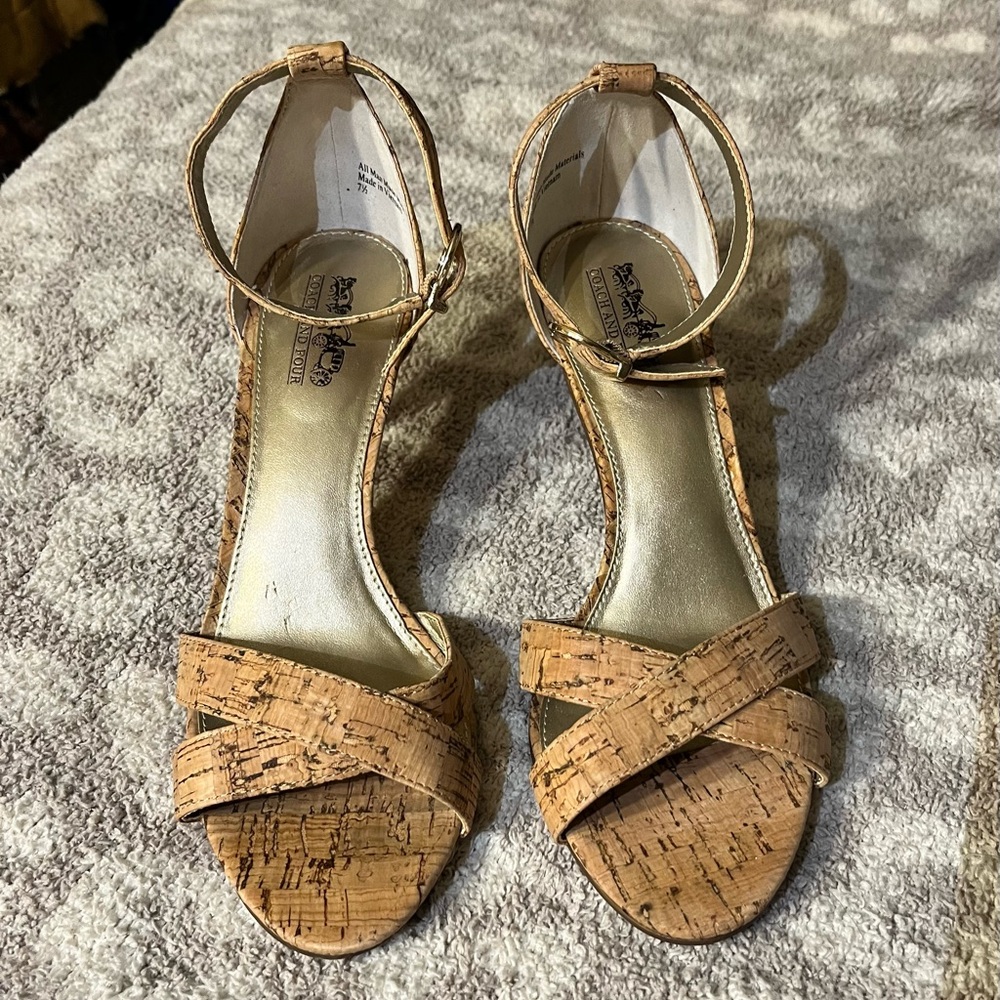 Coach cork leather pumps heels shoes